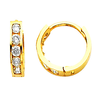 5 Stone 14K Yellow Gold CZ Huggie Earrings 2mm x 10mm Slide 0