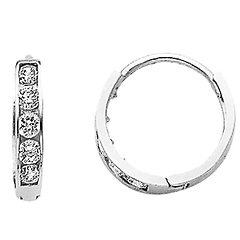 5 Stone 14K White Gold CZ Huggie Earrings 2mm x 10mm