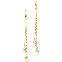 14K 3 Tri-color Gold Fancy Dangle Hanging Earrings