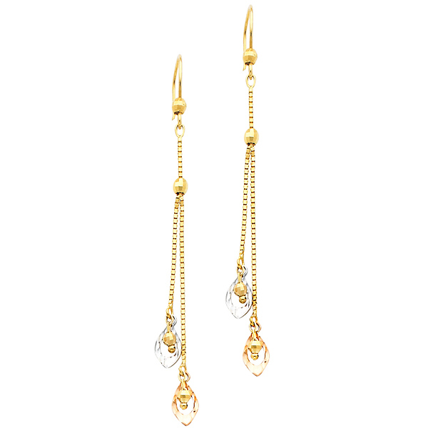 14K 3 Tri-color Gold Fancy Dangle Hanging Earrings Slide 0