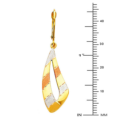 14K 3 Tri-color Gold Fancy Dangle Hanging Earrings Slide 1