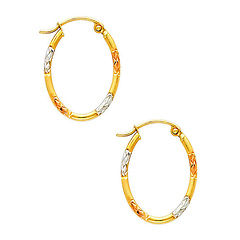 Crisscross Diamond-Cut Small Oval Hoop Earrings - 14K Tricolor Gold