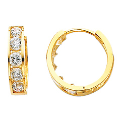 5-Stone 14K Yellow Gold CZ Huggie Earrings 4mm x 15mm