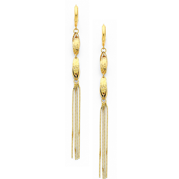 14K Yellow Gold Fancy Beaded Tassel Earrings 85mm Slide 0