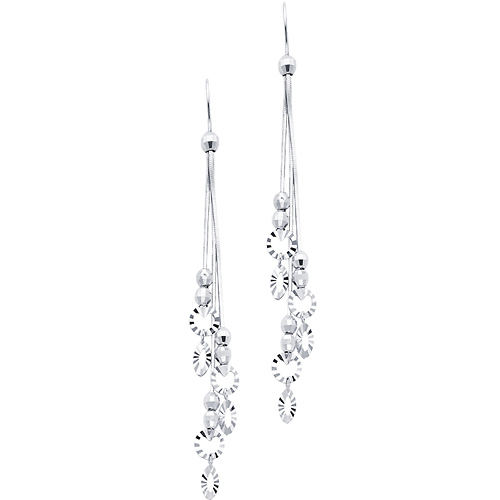 14K White Gold Open Cut Circle Tipped Dangle Tassel Earrings 65mm Slide 0
