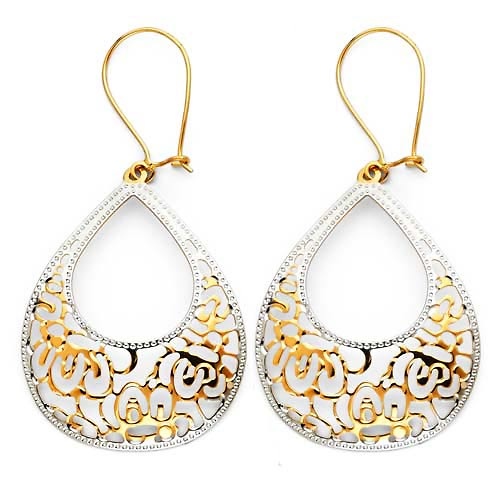 Medium Crescent Filigree 14K Two Tone Gold Drop Earrings Slide 0