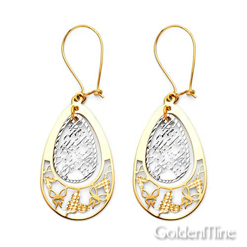 Medium Pear-Shape Filigree 14K Two Tone Gold Drop Earrings Slide 0