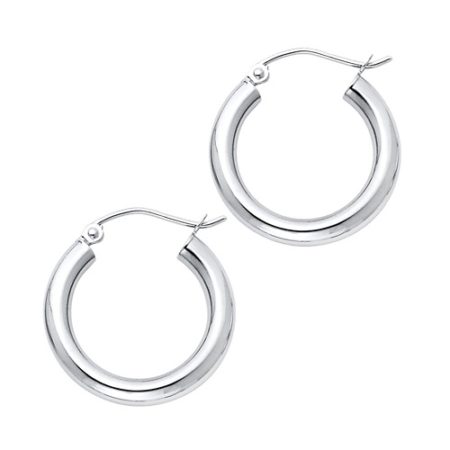 Small High Polished Thick Hoop Earrings - 14K White Gold 3mm x 0.7 inch Slide 0