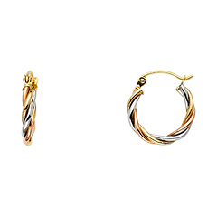 Petite Twisted Hoop Earrings - 14K Tricolor Gold 14mm or 0.5 inch