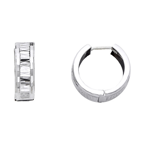 14K White Gold Petite Faceted Huggie Hoop Earrings Slide 0