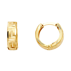 14K Yellow Gold Petite Greek Key Huggie Hoop Earrings