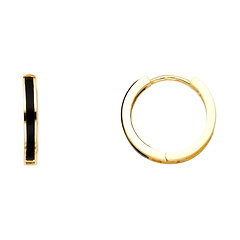 14K Yellow Gold Petite Onyx Huggie Hoop Earrings