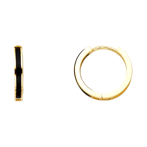 14K Yellow Gold Petite Onyx Huggie Hoop Earrings Slide 0