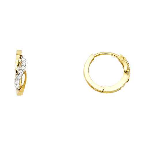 14K Yellow Gold Semi-Lined Infinity CZ Huggie Hoop Earrings Slide 0