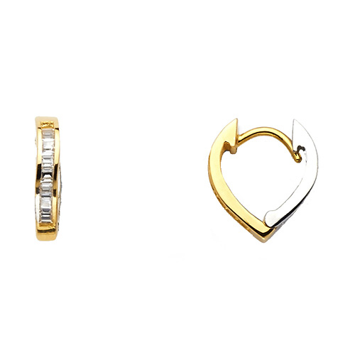 V-Shape Baguette CZ Huggie Hoop Earrings - 14K Two-Tone Gold Slide 0