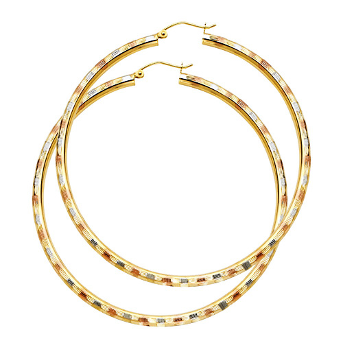 0.66 in x 0.55 in Women's 14k Tricolor Gold Fancy Hollow Hoop Earrings 