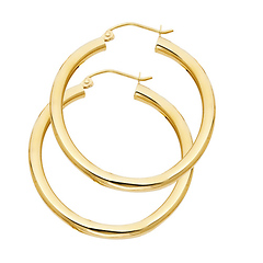 Medium High Polished Thick Hoop Earrings - 14K Yellow Gold 3mm x 1.3 inch