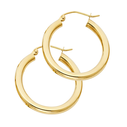 Small High Polished Thick Hoop Earrings - 14K Yellow Gold 3mm x 0.9 inch Slide 0