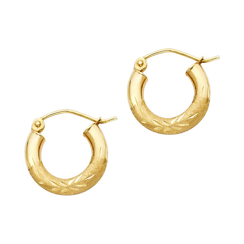 Petite High Polished & Satin Hoop Earrings - 14K Yellow Gold 3mm x 0.5 inch Slide 0