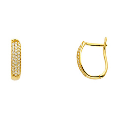 Dome Three-Row Pave CZ Huggie Hoop Earrings - 14K Yellow Gold