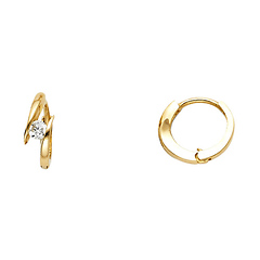 Cubic Zirconia Bypass Huggie Hoop Earrings - 14K Yellow Gold