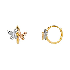 Diamond-Cut Butterfly Huggie Hoop Earrings - 14K TriGold