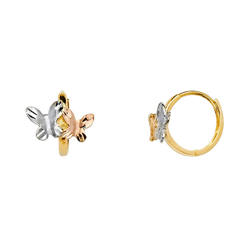 Diamond-Cut Butterfly Huggie Hoop Earrings - 14K TriGold Slide 0
