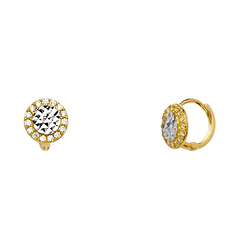 Halo Faceted CZ Huggie Hoop Earrings - 14K Two-Tone Gold