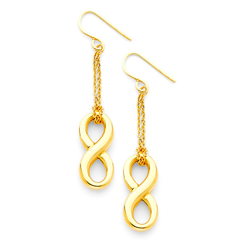 14K Yellow Gold Dangling Infinity Earrings Slide 0
