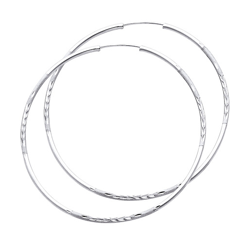 Diamond-Cut Satin Endless Large Hoop Earrings - 14K White Gold 1.5mm x 2.1 inch Slide 0