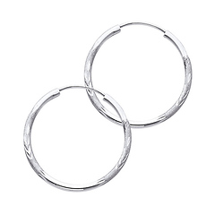 Diamond-Cut Satin Endless Small Hoop Earrings - 14K White Gold 1.5mm x 0.9 inch