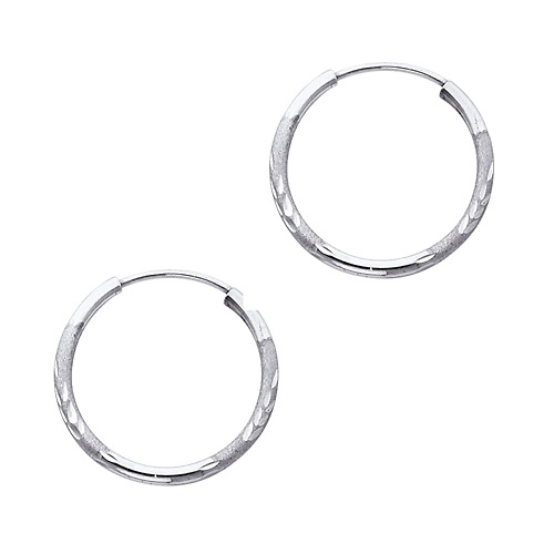 Diamond-Cut Satin Endless Small Hoop Earrings - 14K White Gold 1.5mm x 0.8 inch Slide 0