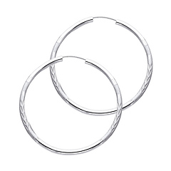 Diamond-Cut Satin Endless Medium Hoop Earrings - 14K White Gold 2mm x 1.6 inch