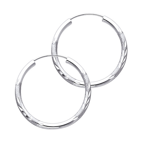 Diamond-Cut Satin Endless Medium Hoop Earrings - 14K Yellow Gold 2mm x 1 inch Slide 0
