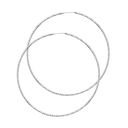 Large Endless Beaded Diamond-Cut Hoop Earrings - 14K White Gold 1mm x 1.9 inch Slide 0