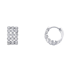 14K White Gold Milgrain 3-Row CZ Huggie Earrings 7mm x 12mm