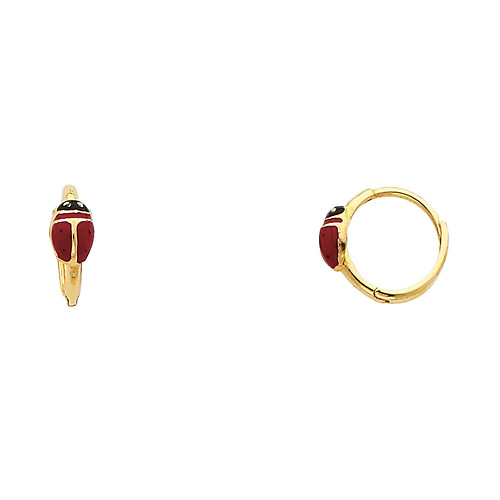 Mini 14K Yellow Gold Ladybug Huggie Earrings Slide 0