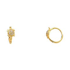 Mini 14K Yellow Gold Turtle CZ Huggie Earrings