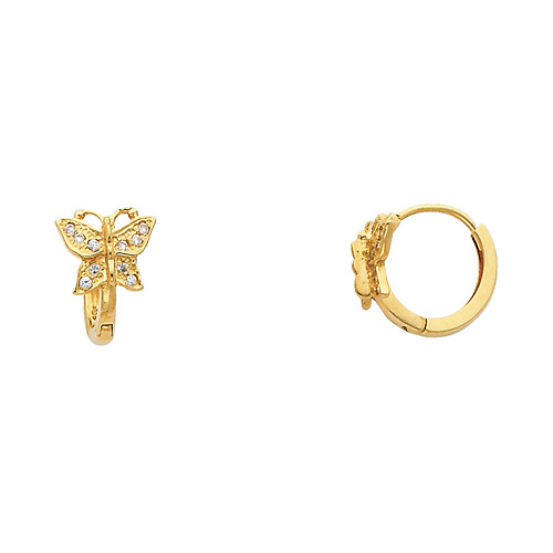 Mini 14K Yellow Gold Butterfly CZ Huggie Earrings Slide 0