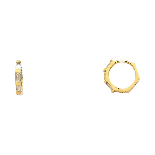 14K Yellow Gold Baguette CZ Huggie Earrings Slide 0