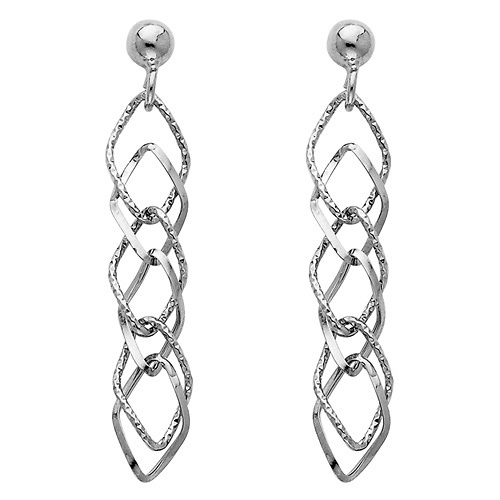 14k White Gold Fancy Dangle Hanging Earrings with Pusback 14k White Gold Fancy Dangle Hanging Earrings with Pusback