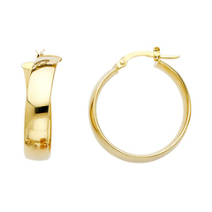14K Yellow Gold Medium Polished Thick Hoop Earrings - 6mm x 0.9 inch