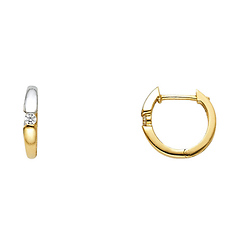 14K Two-Toned Gold Tension CZ Huggie Earrings - 2mm x 13mm