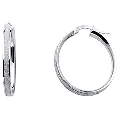 Shimmer Satin Medium Hoop Earrings - 14K White Gold 4mm x 0.9 inch