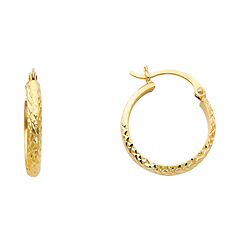14K Yellow Gold Small Diamond-Cut Thick Hoop Earrings - 3mm x 0.7 inch