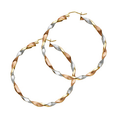 14K TriGold Large Twisted Hoop Earrings - 3mm x 1.7 inch