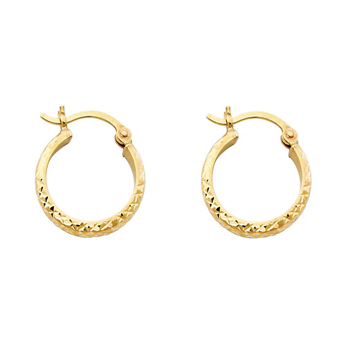 14K Yellow Gold Petite Diamond-Cut Thick Hoop Earrings - 3mm x 0.6 inch Slide 0