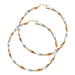 14K Tricolor Gold Large Twisted Hoop Earrings - 3mm x 2.1 inch