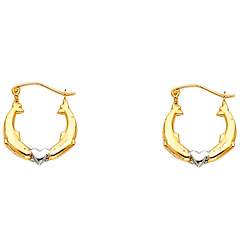 14K Two-Tone Gold Dolphin Heart Hoop Earrings