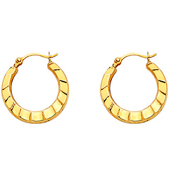 Small Crescent Pattern Design Hoop Earrings - 14K Yellow Gold